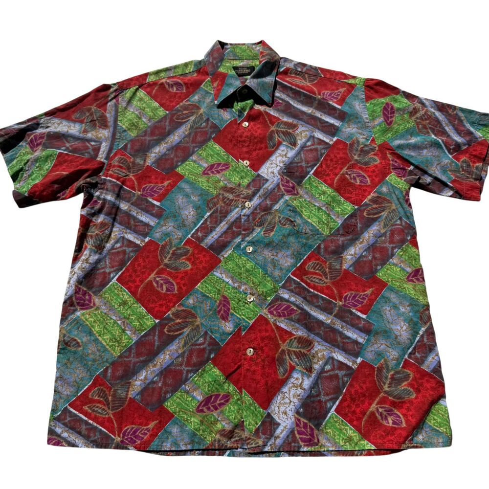 Vintage Riscato Portofino Men's Shirt L Made In Italy Abstract Print Button Up